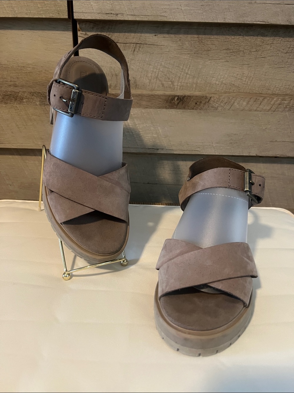 Timberland Taupe Suede Crisscross Ankle Strap Sandals